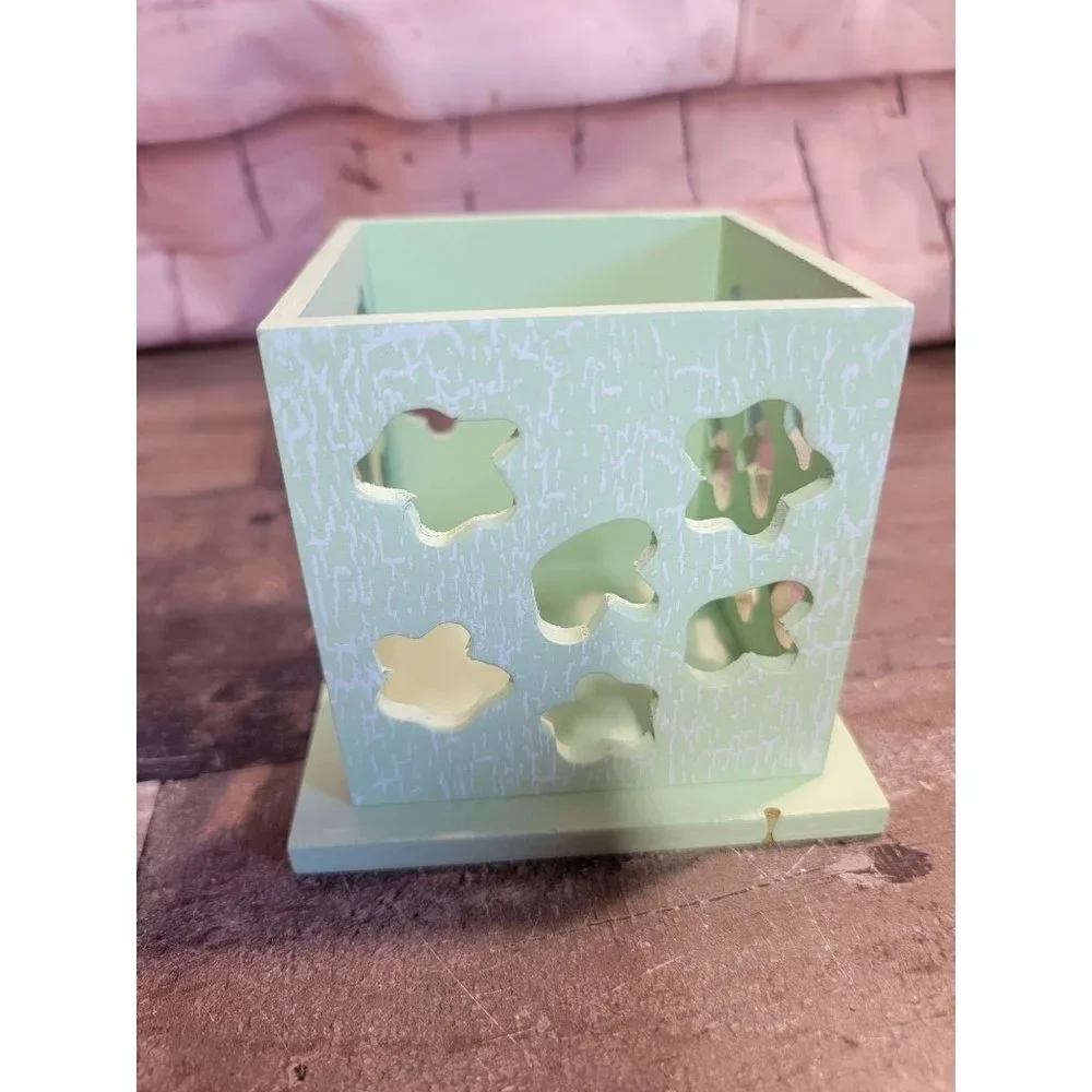 Wooden Green rabbit easter bunny‎ tea light box Decor spring